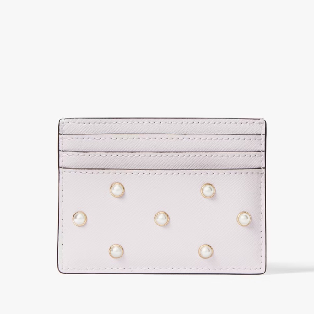 Kate Spade Madison Studded Faux Pearls Small Slim Card Holder in Lilac Moonlight